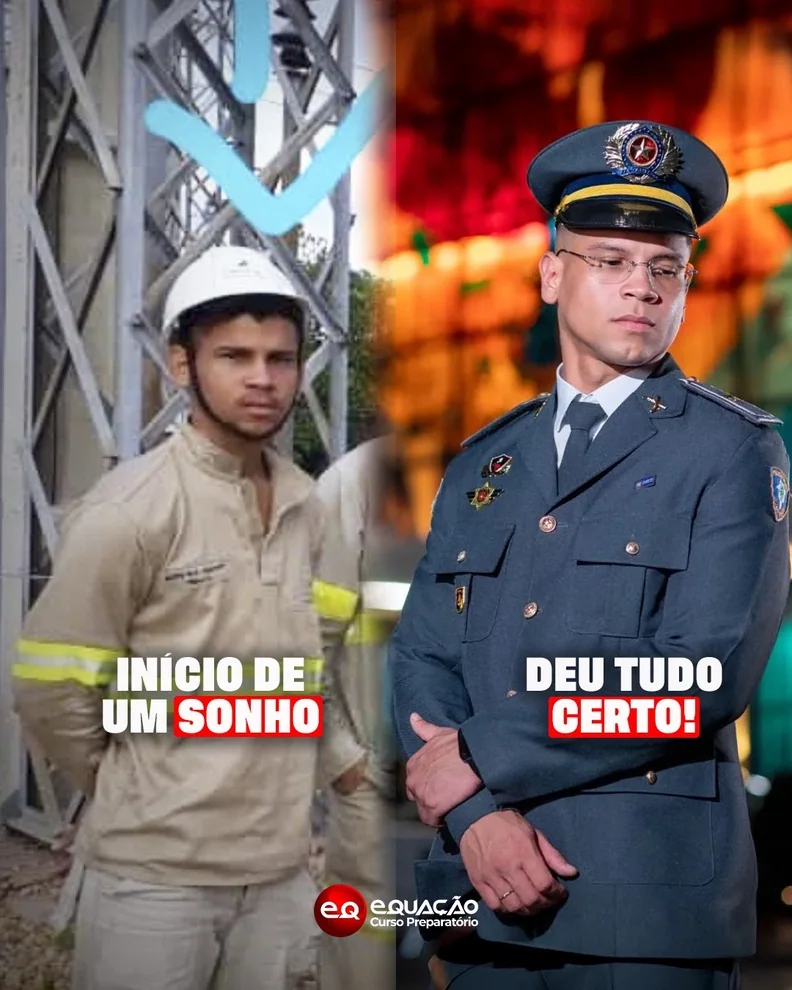 Aluno bombeiro e depois aprovado fardado